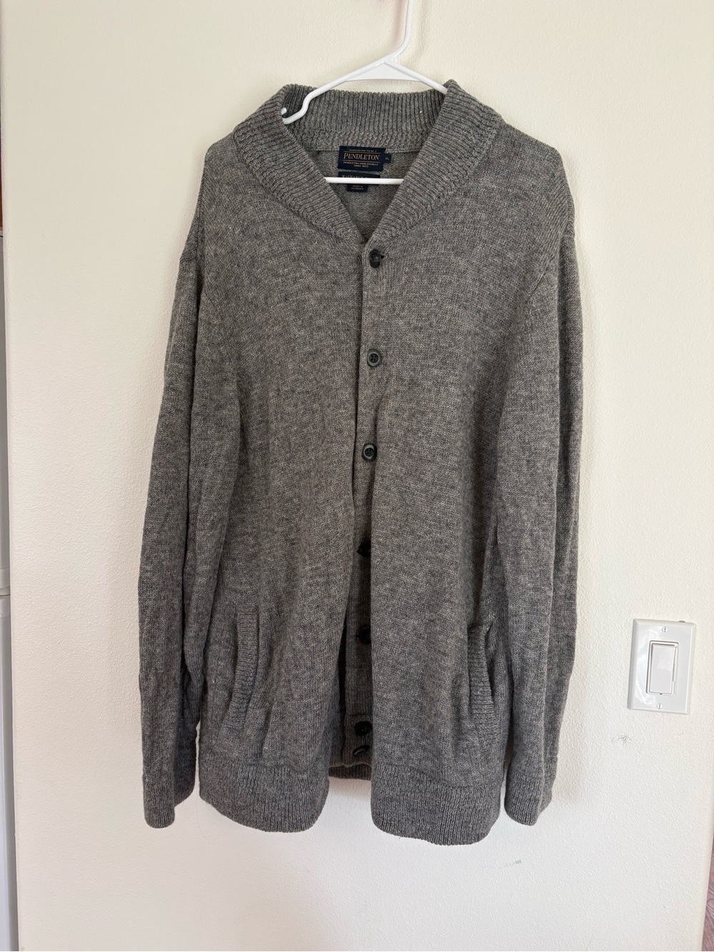Pendleton Men's Washable Wool Gray Shawl Collar Button-Up Vintage Sweater